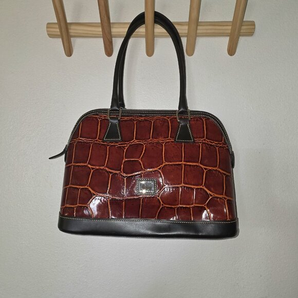 Dooney & Bourke Croco Embossed Leather Domed Satchel Bag Cognac Brown Tmoro VTG - Picture 3 of 16